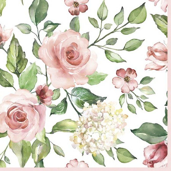 Salvete za dekupaž Watercolour Roses with Hydrangea - 1 kom